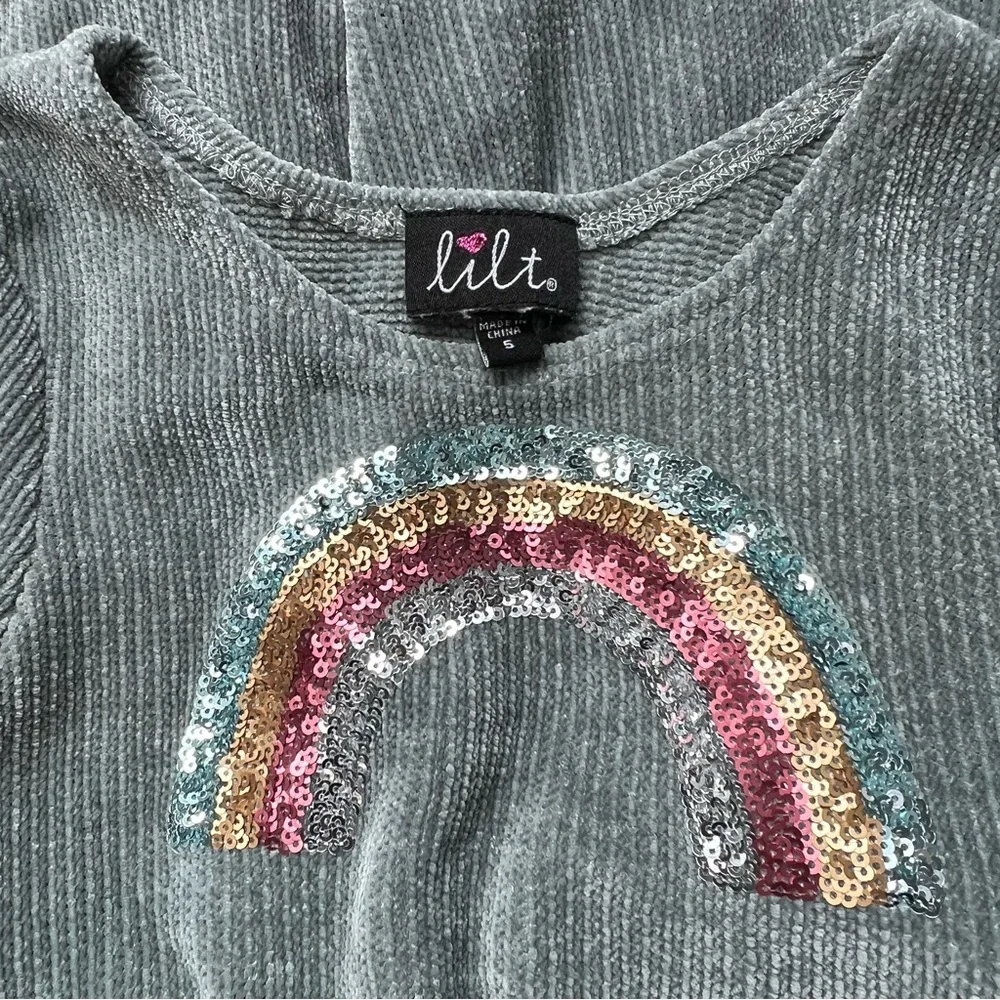 Lilt Girls Dress Size‎ 5T Green Corduroy Rainbow Sequin Long Sleeve Casual